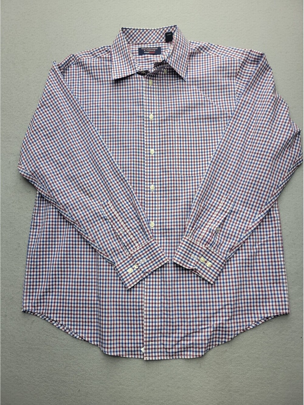 Roundtree & Yorke Men's Button-Up Large Red Blue Plaid Cotton Blend Sri Lanka